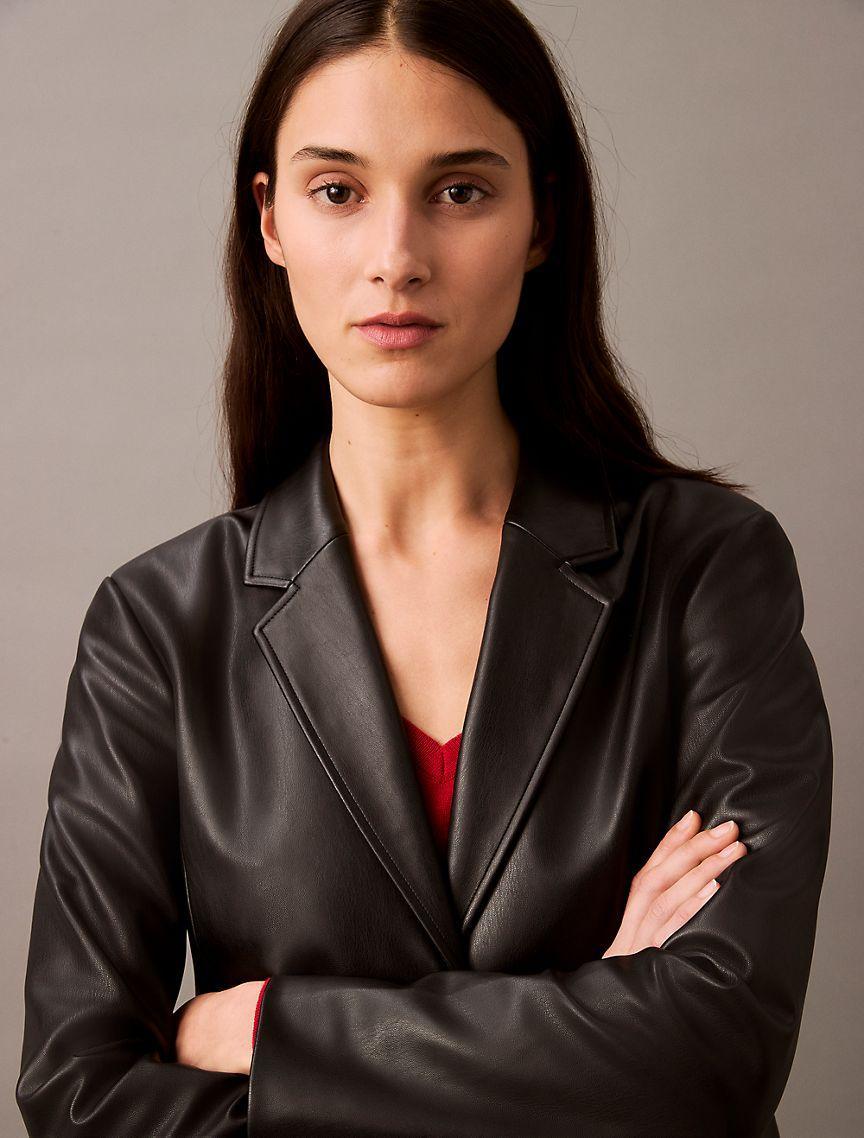 Faux Leather Slim Fit Blazer Product Image