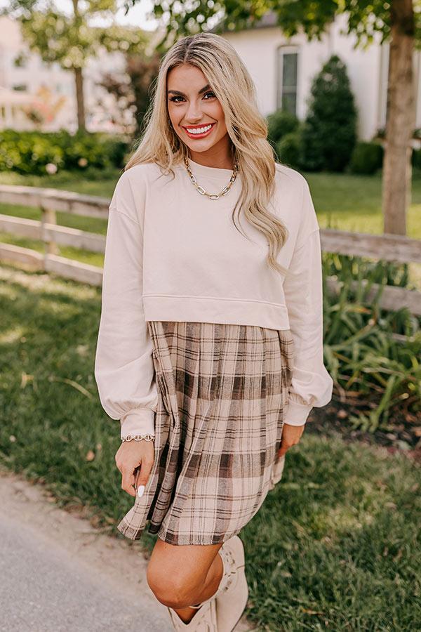 Fall Festivities Plaid Mini Dress in French Vanilla Product Image