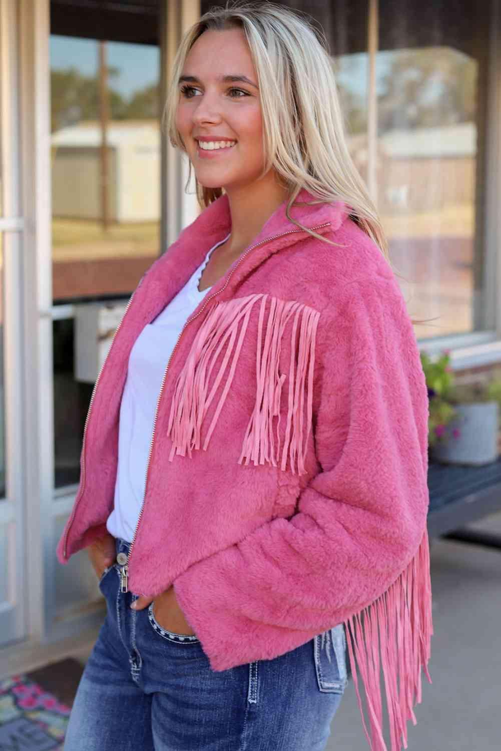 Fringe Detail Zip-Up Jacket Product Image
