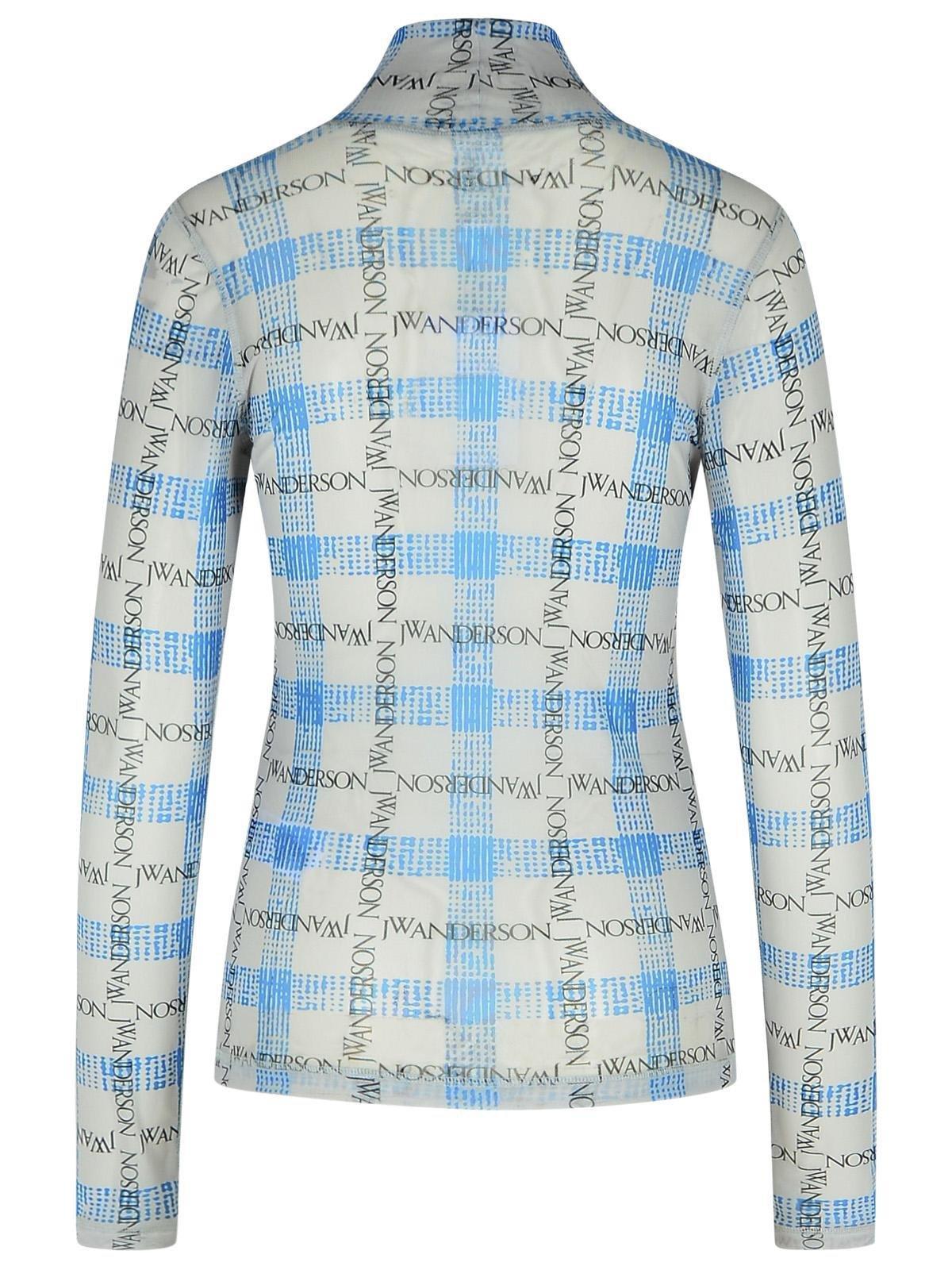 JW ANDERSON Logo Grid Check Printed Sheer Long Sleeved Top In Blue Product Image