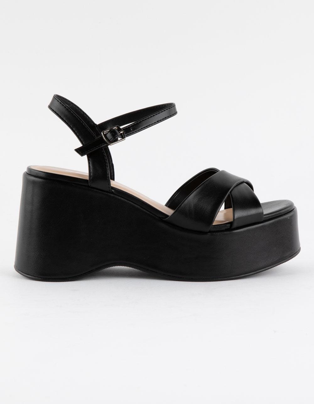 SODA Cross Band Womens Platform Wedges - BLACK Product Image