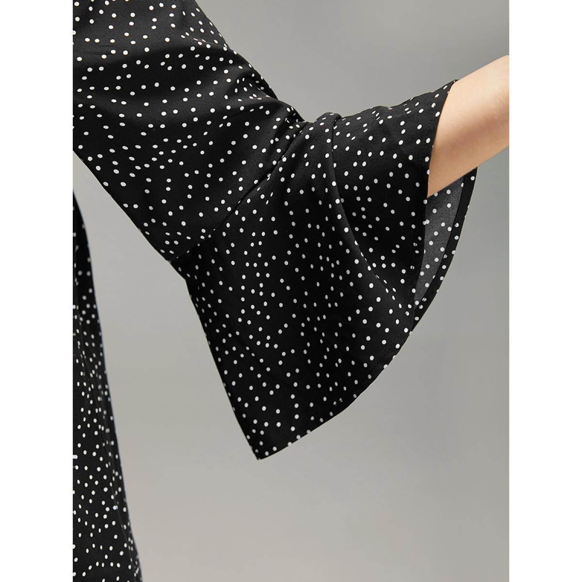 Plus Size Black Polka Dot Crochet Lace Button Detail Blouse Women Elegant Elbow-length sleeve V-neck Dailywear Blouses BloomChic 26/4X Product Image