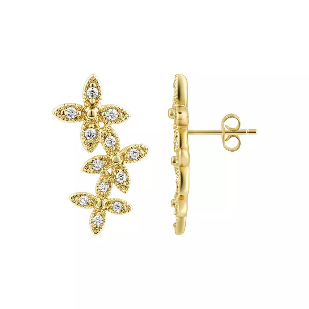 Adornia Cubic Zirconia Curved Flower Earrings, Women's, Gold Tone Product Image