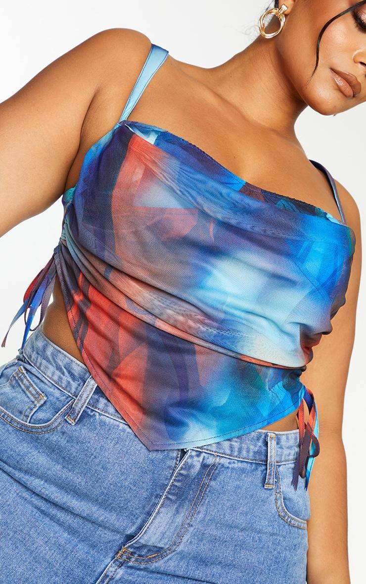 Plus Blue Abstract Print Mesh Layered Corset Top Product Image