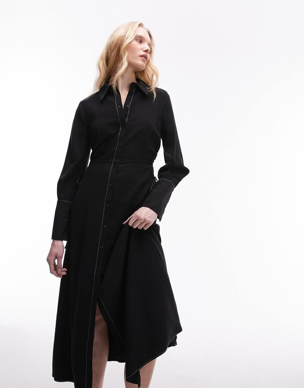 Topshop ruch side midi shirt dress Product Image