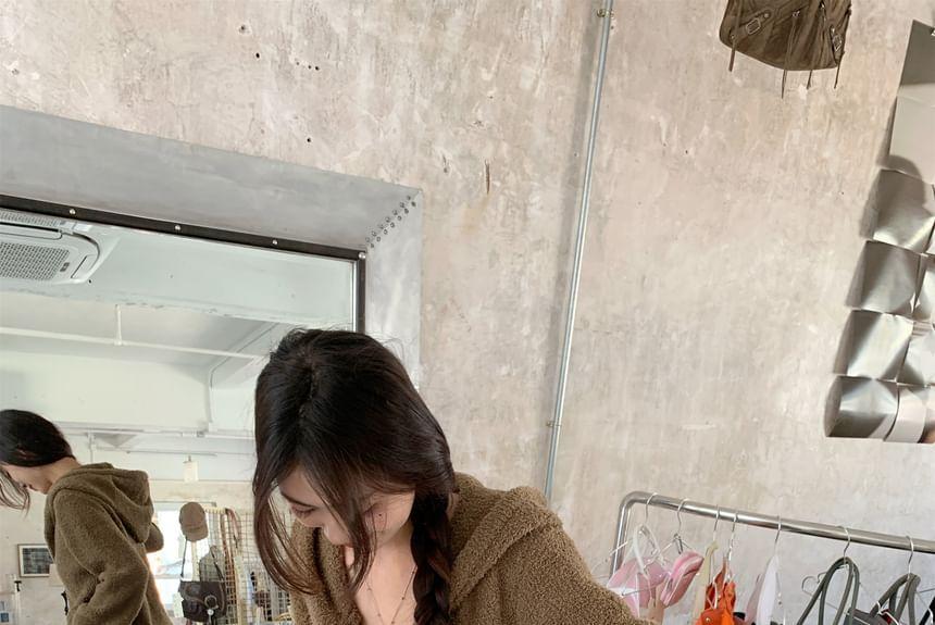 Hooded Plain Cardigan / High Waist Wide Leg Pants Product Image