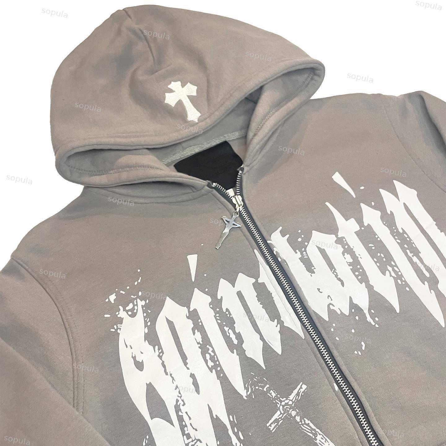 Y2k Trendy Cross Graphic Zip-Up Hoodie Product Image