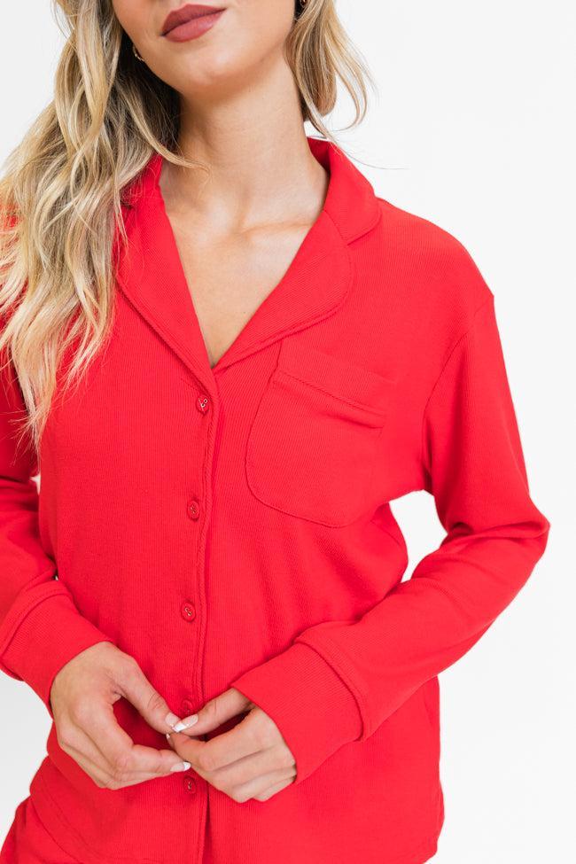 Drifting Off Red Ribbed Pajama Set FINAL SALE Product Image