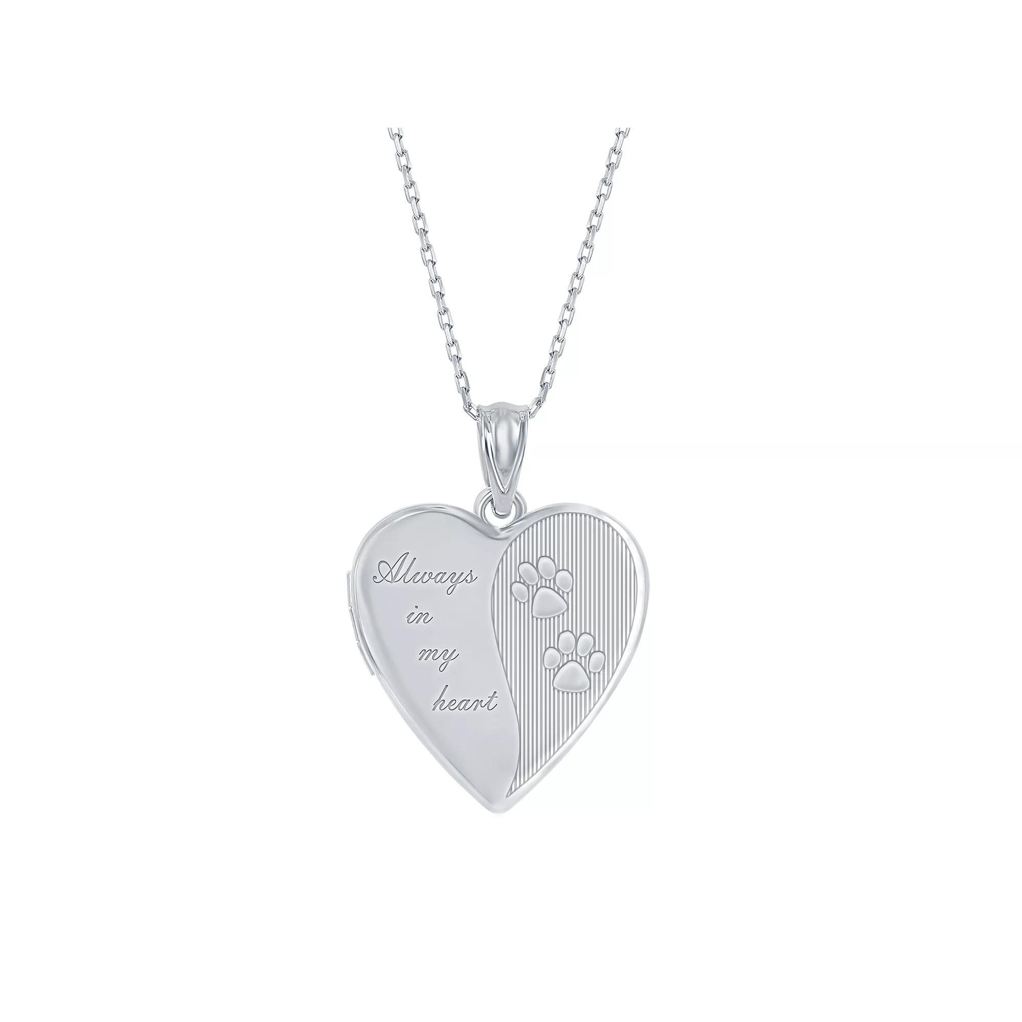 Sterling Silver Paw Print Heart Locket, Women's, Size: 18" Product Image