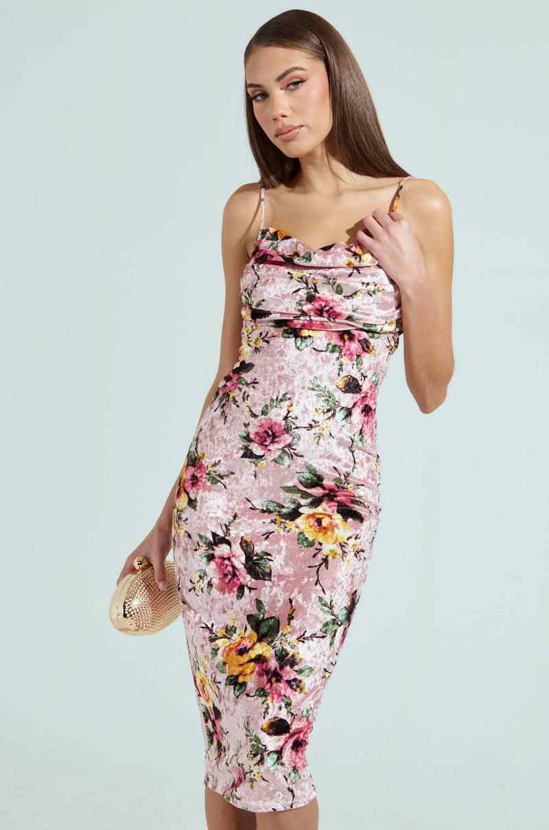CHARLOTTE PRINTED VELVET MIDI DRESS Product Image