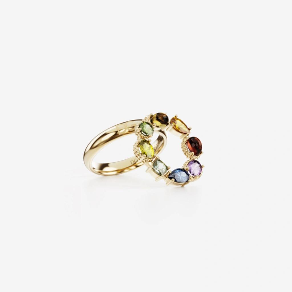 DOLCE & GABBANA Rainbow Alphabet O Ring In Yellow Gold With Multicolor Fine Gems Product Image