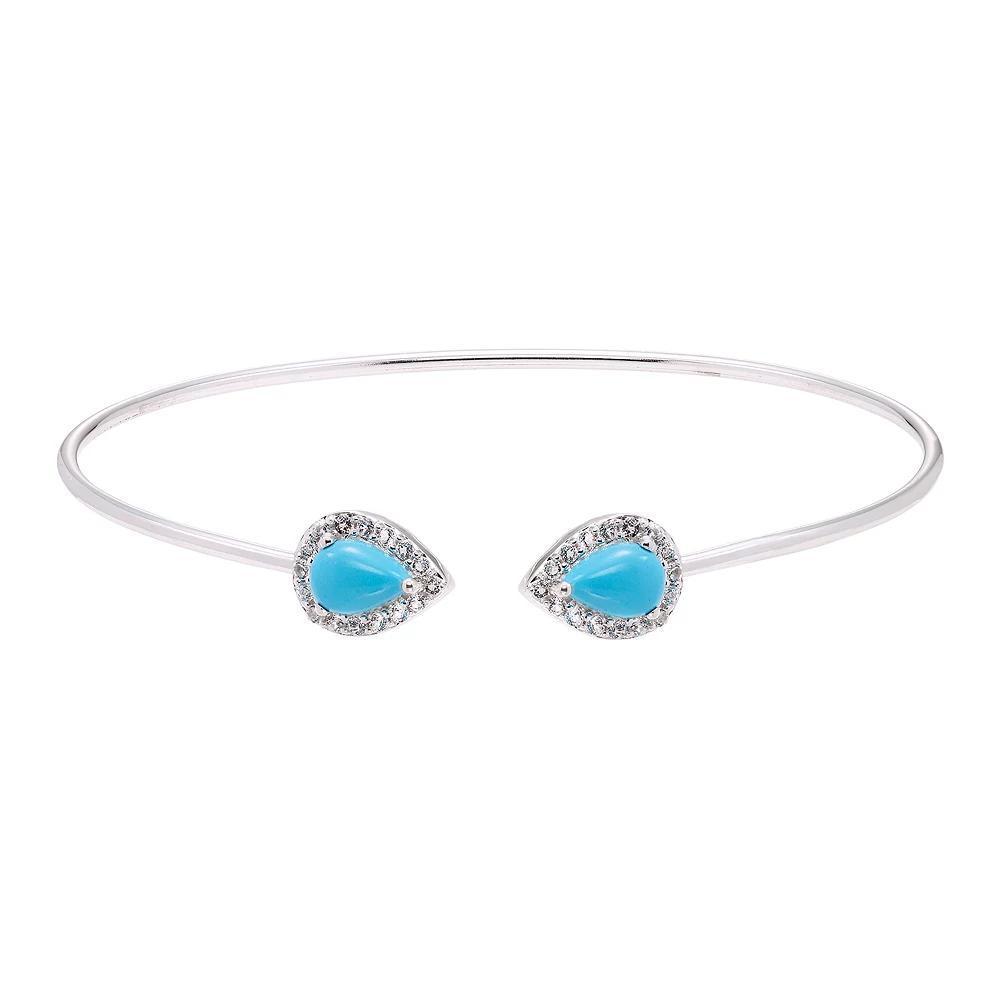 Sterling Silver Reconstituted Turquoise & Lab-Created White Sapphire Halo Cuff Bracelet, Women's, Size: 6.5" Product Image