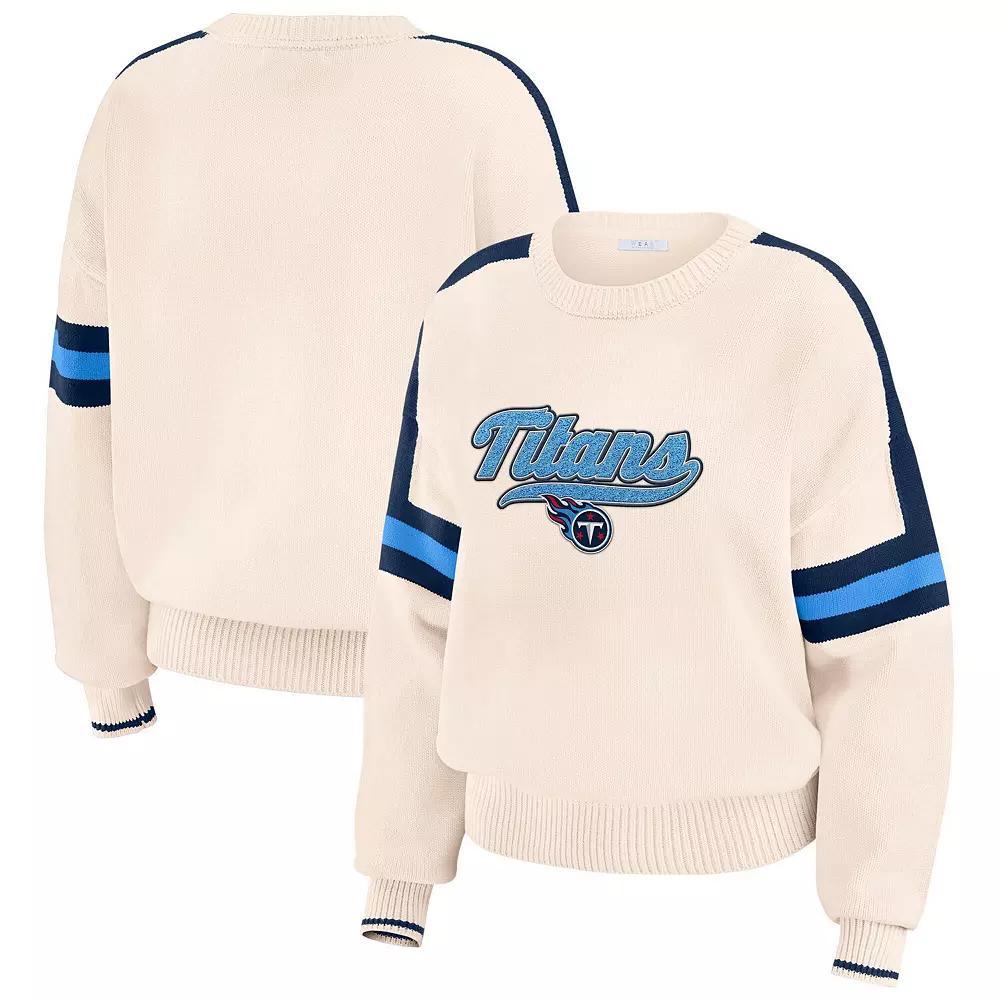 Women's WEAR by Erin Andrews  Cream Tennessee Titans Stripe Pullover Sweater, Size: 2XL, Beige Product Image