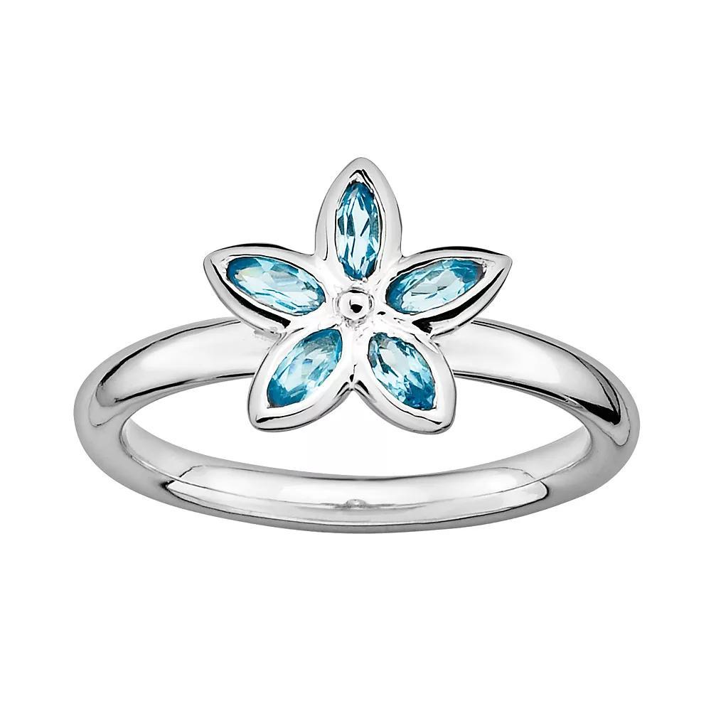 Stacks & Stones Sterling Silver Blue Topaz Flower Stack Ring, Womens Product Image