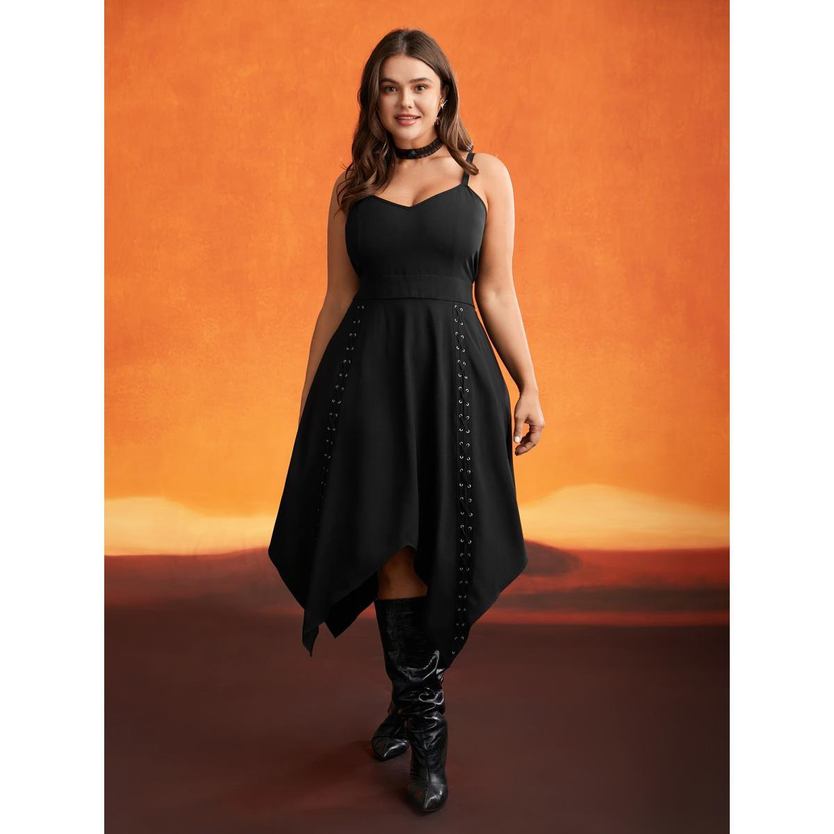 Plus Size Mystic Irregular Lace Up Midi Dress Black Women Cocktail Wraparound straps Party Curvy Bloomchic 10/M Product Image