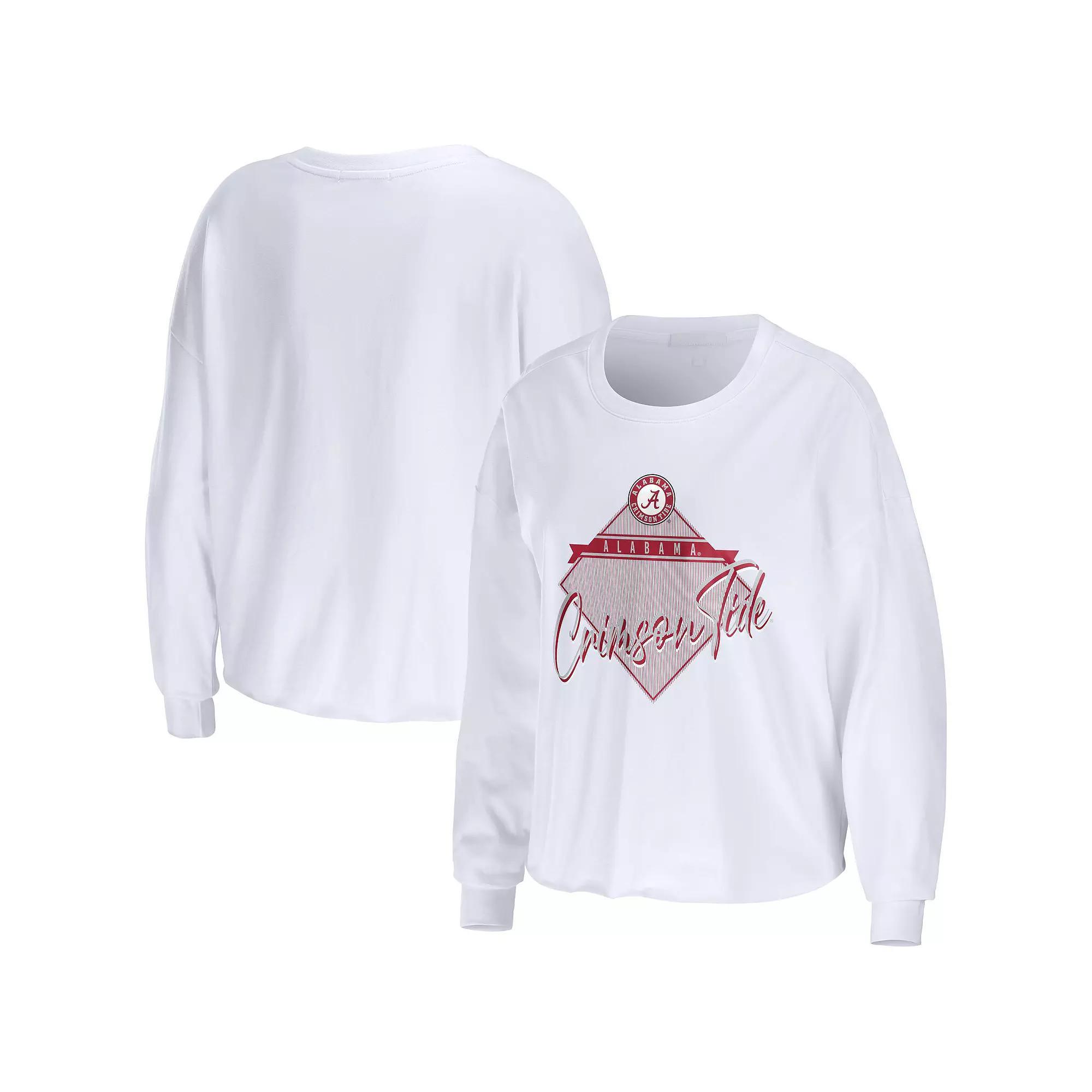 Women's WEAR by Erin Andrews White Alabama Crimson Tide Diamond Long Sleeve Cropped T-Shirt, Size: Large Product Image