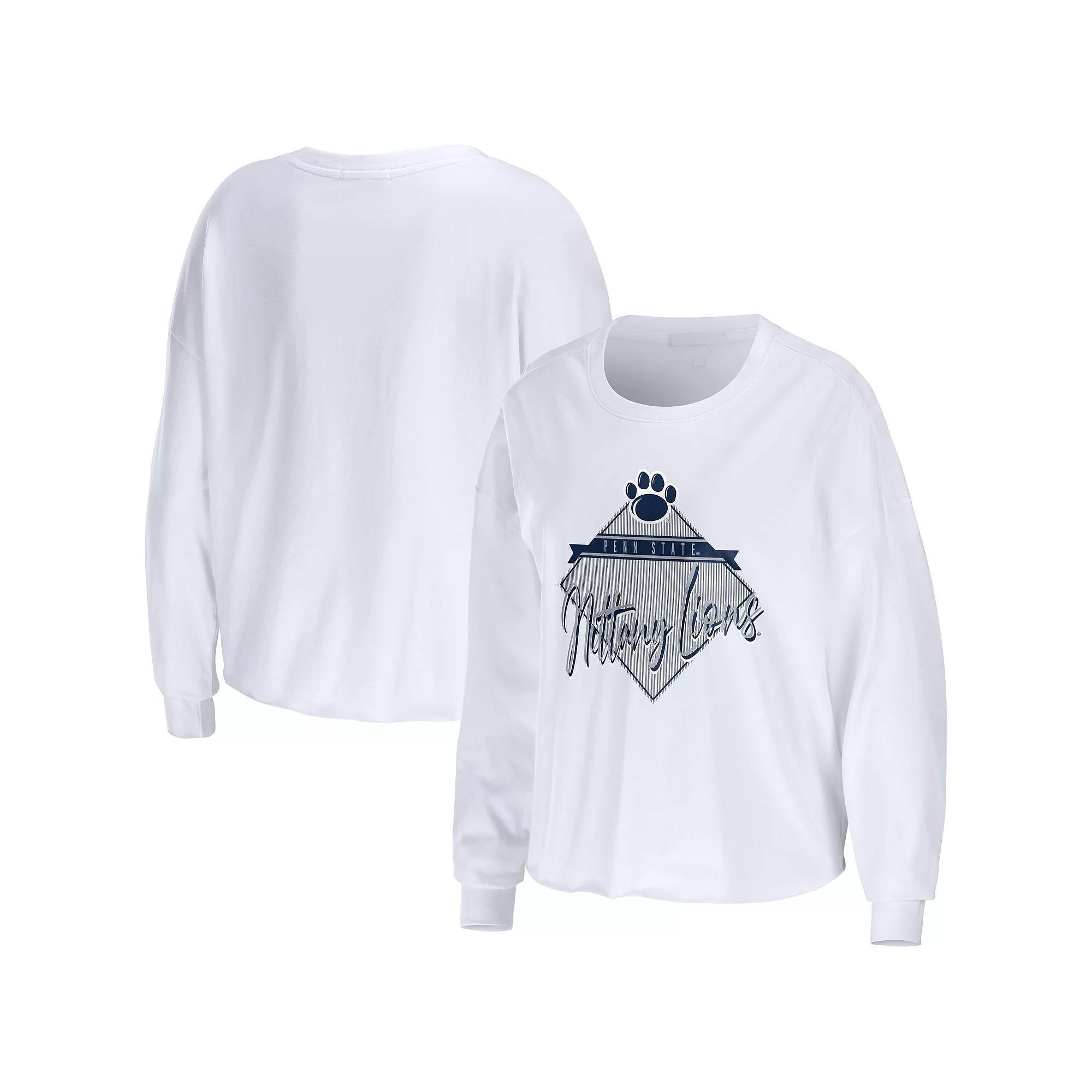 Women's WEAR by Erin Andrews White Penn State Nittany Lions Diamond Long Sleeve Cropped T-Shirt, Size: Medium Product Image