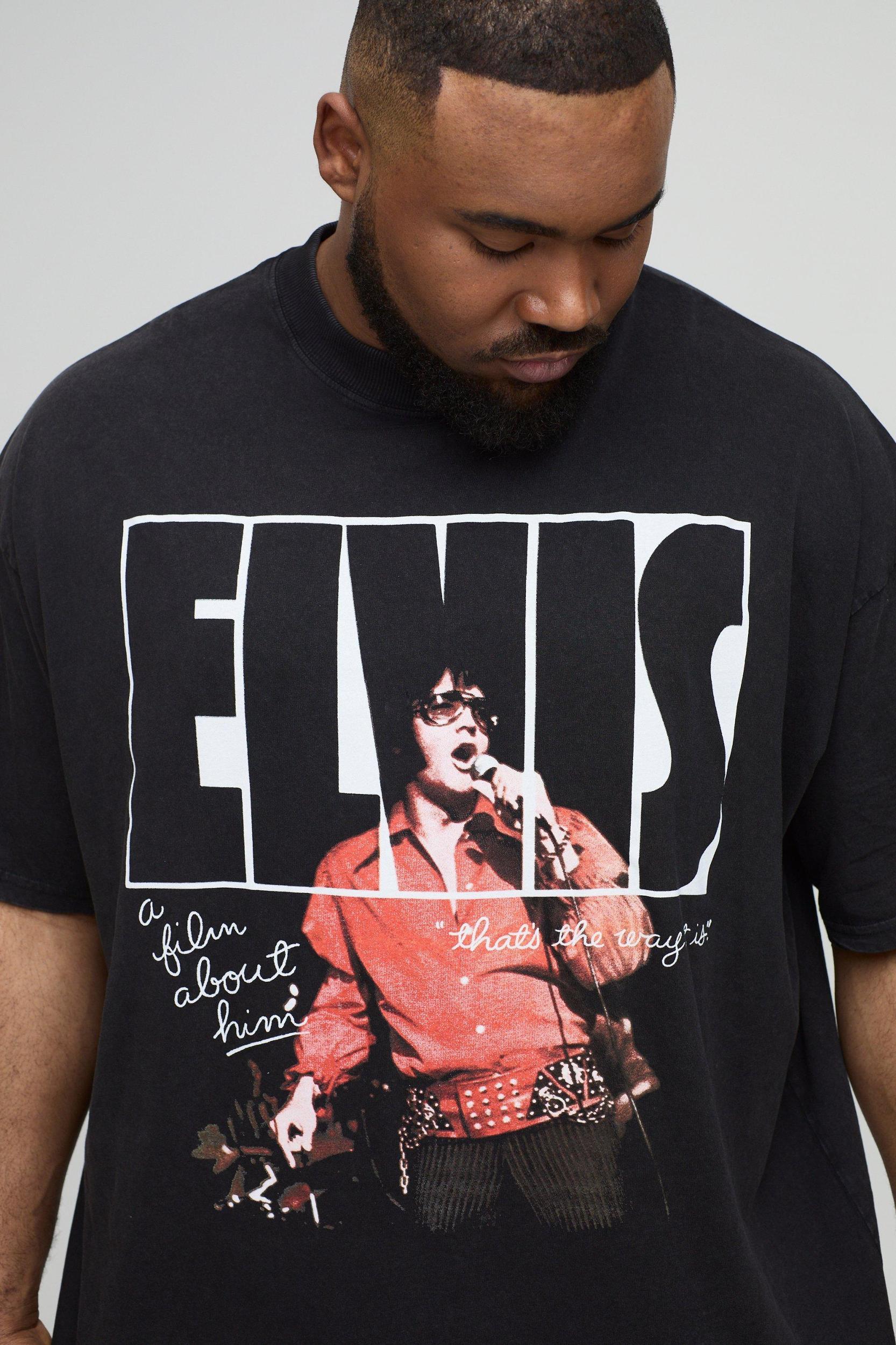 Plus Oversized Elvis Presley License Acid Wash Print T-Shirt | boohooMAN USA Product Image