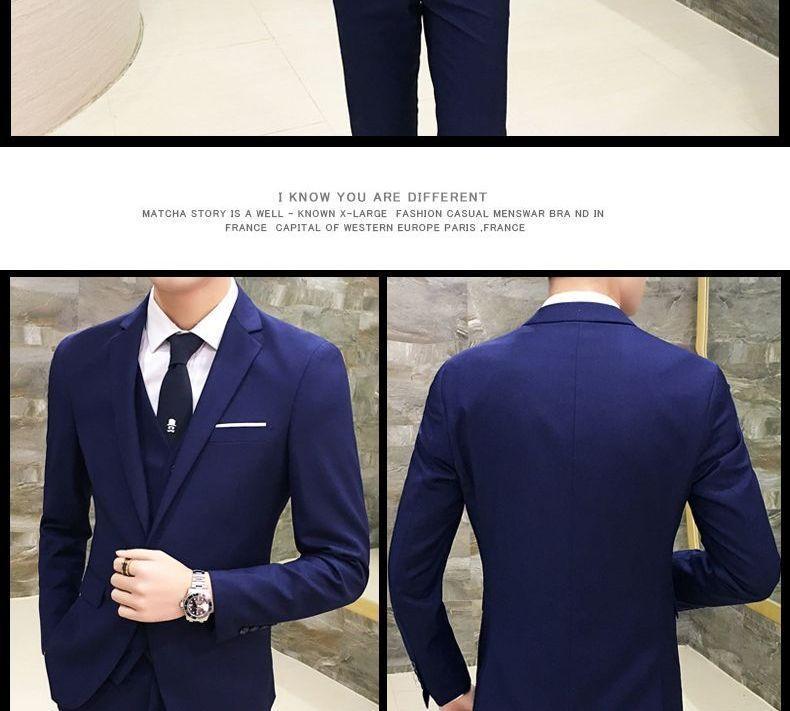 Set: Plain Blazer + Vest + Dress Pants Product Image