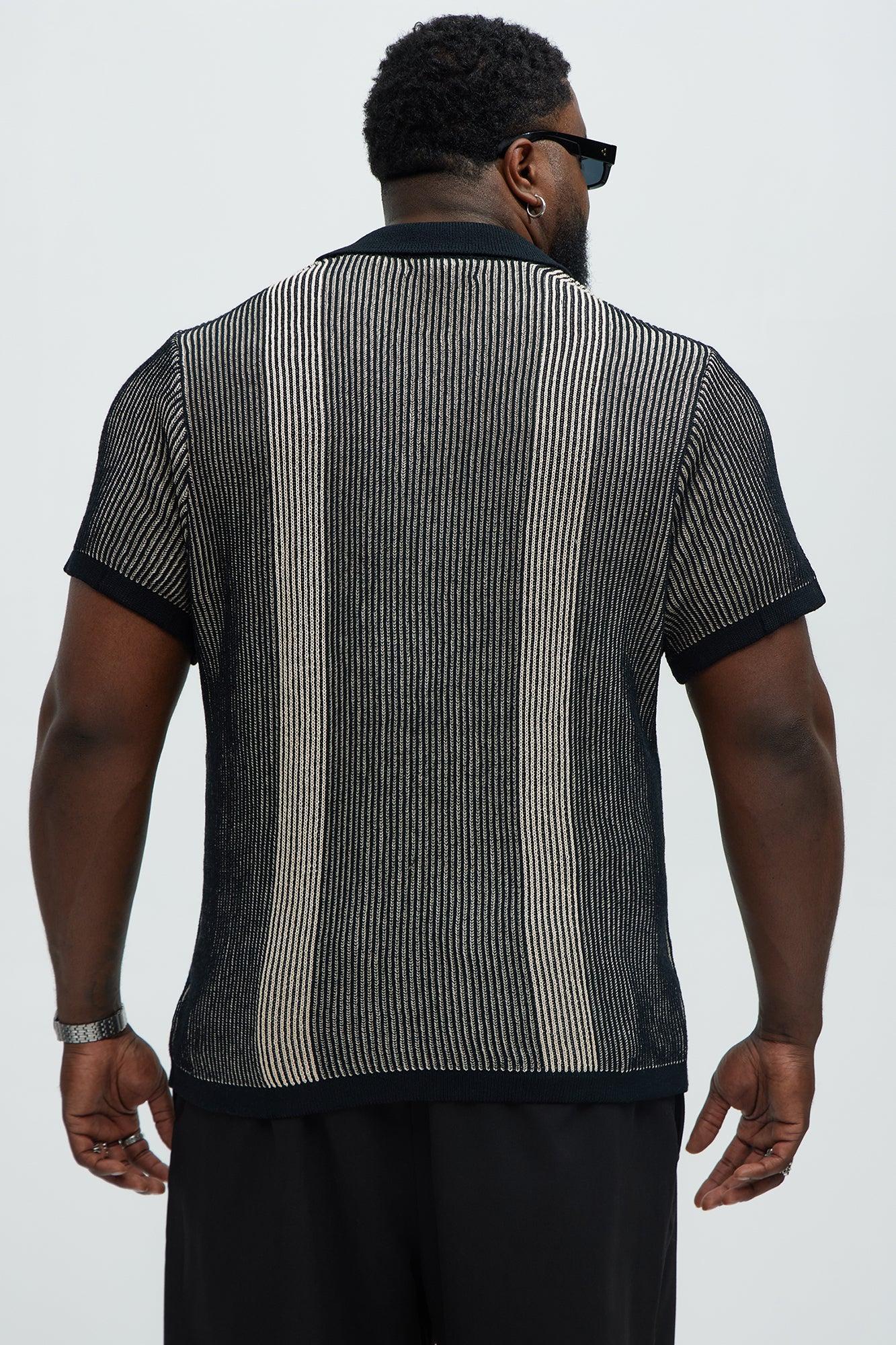 Braided Ribbed Knit Sweater Polo - Black/combo Product Image
