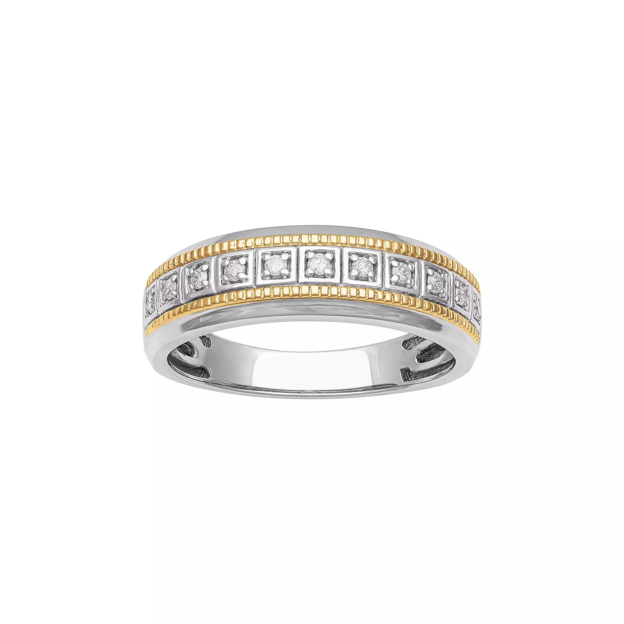 AXL 18k Gold Over Sterling Silver 1/8 Carat T.W. Diamond Men's Ring, Size: 13, Two Tone Product Image