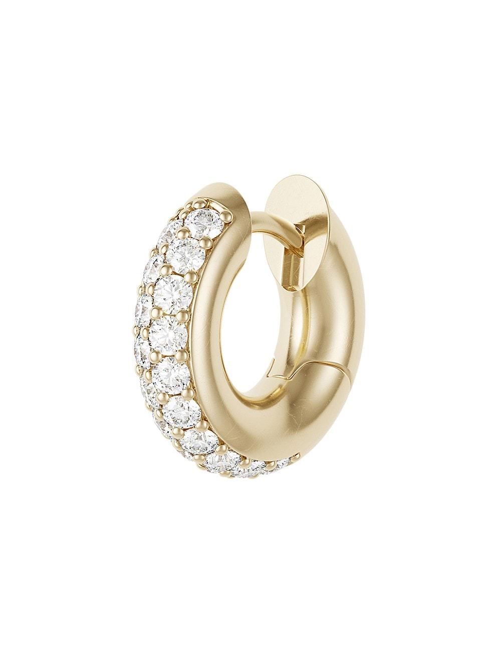 Womens 18K Yellow Gold & Diamond 2-Row Pav Mini Macro Hoop Single Earring Product Image