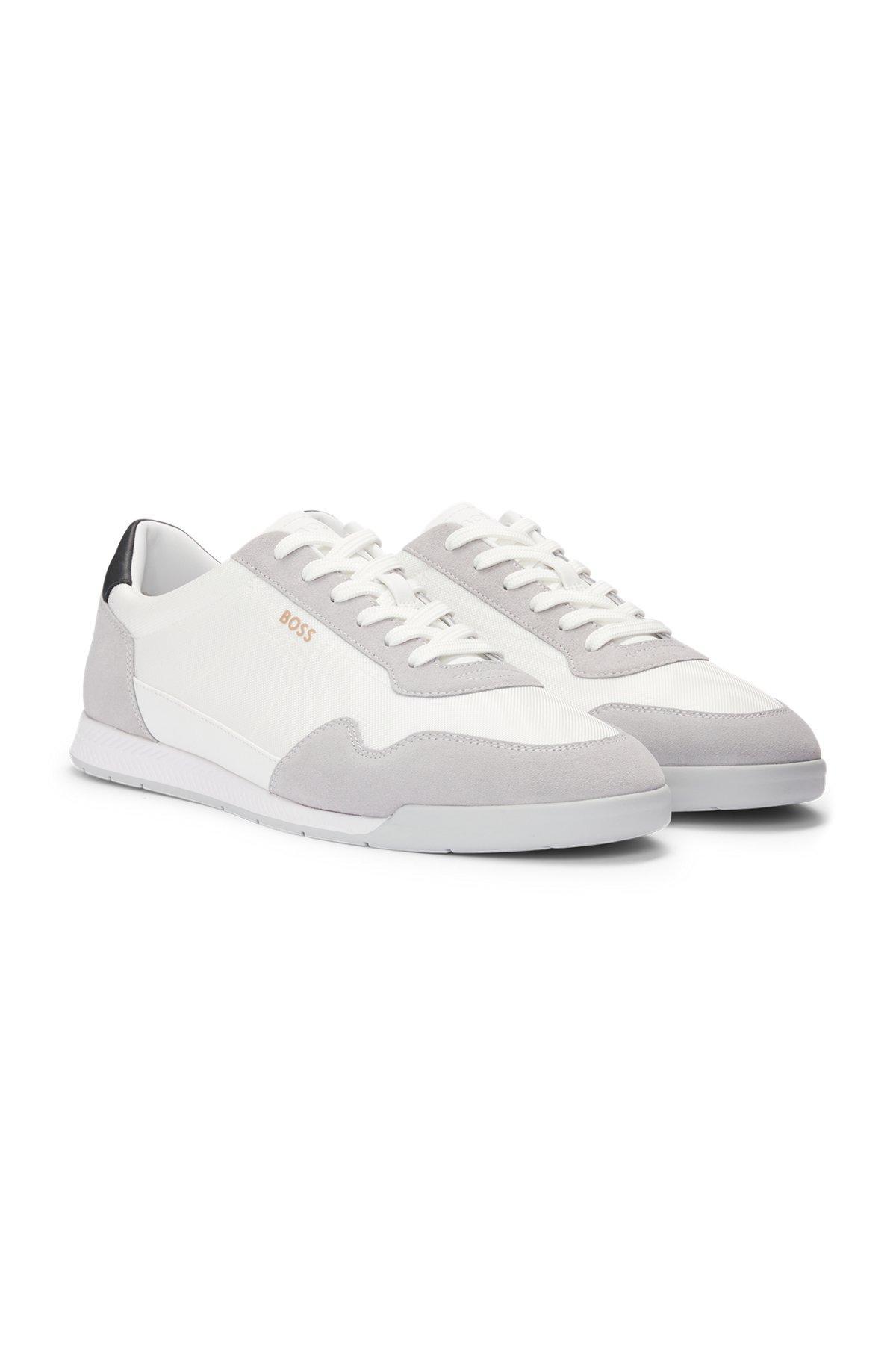 Mixed-material lace-up trainers with suede trims Product Image