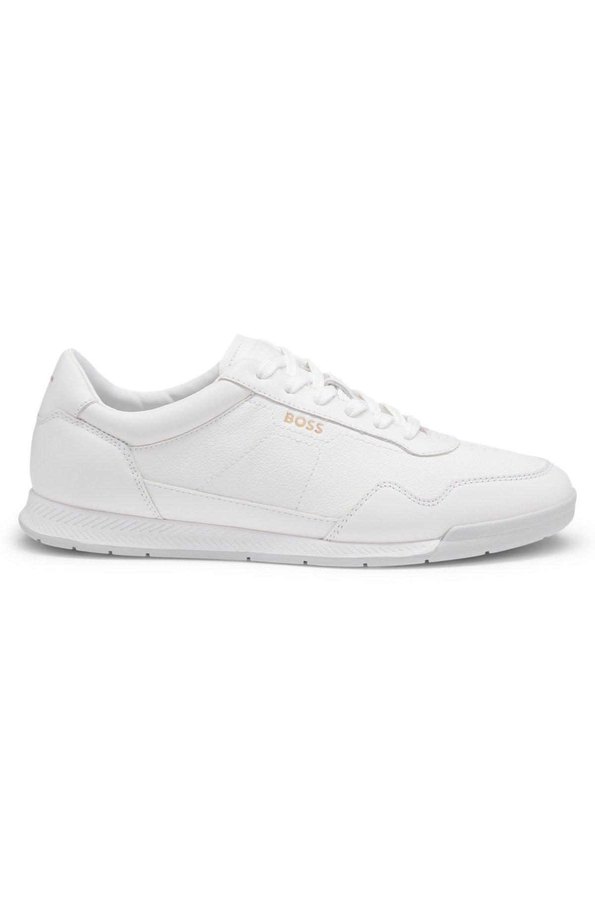 BOSS - Faux-leather trainers with gold-tone branding - White Product Image