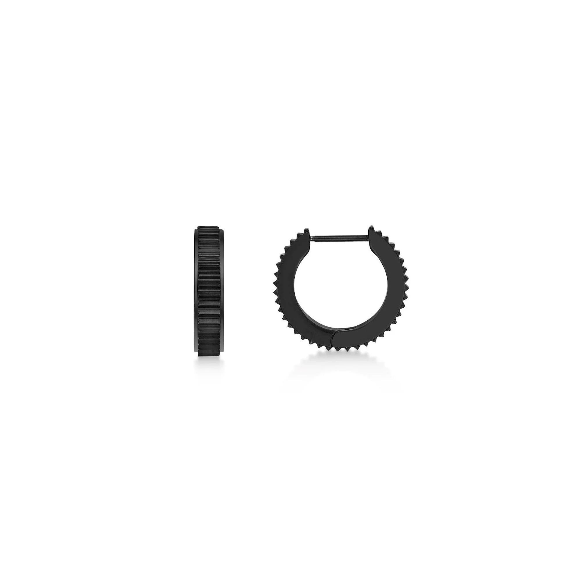 Mens LYNX Ion Plated Ribbed Hoop Earrings, Black Product Image