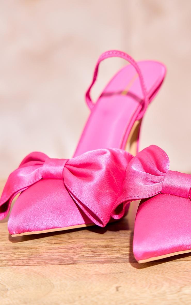 Pink Satin Point Toe Bow Detail Sling Back Heeled Courts Product Image