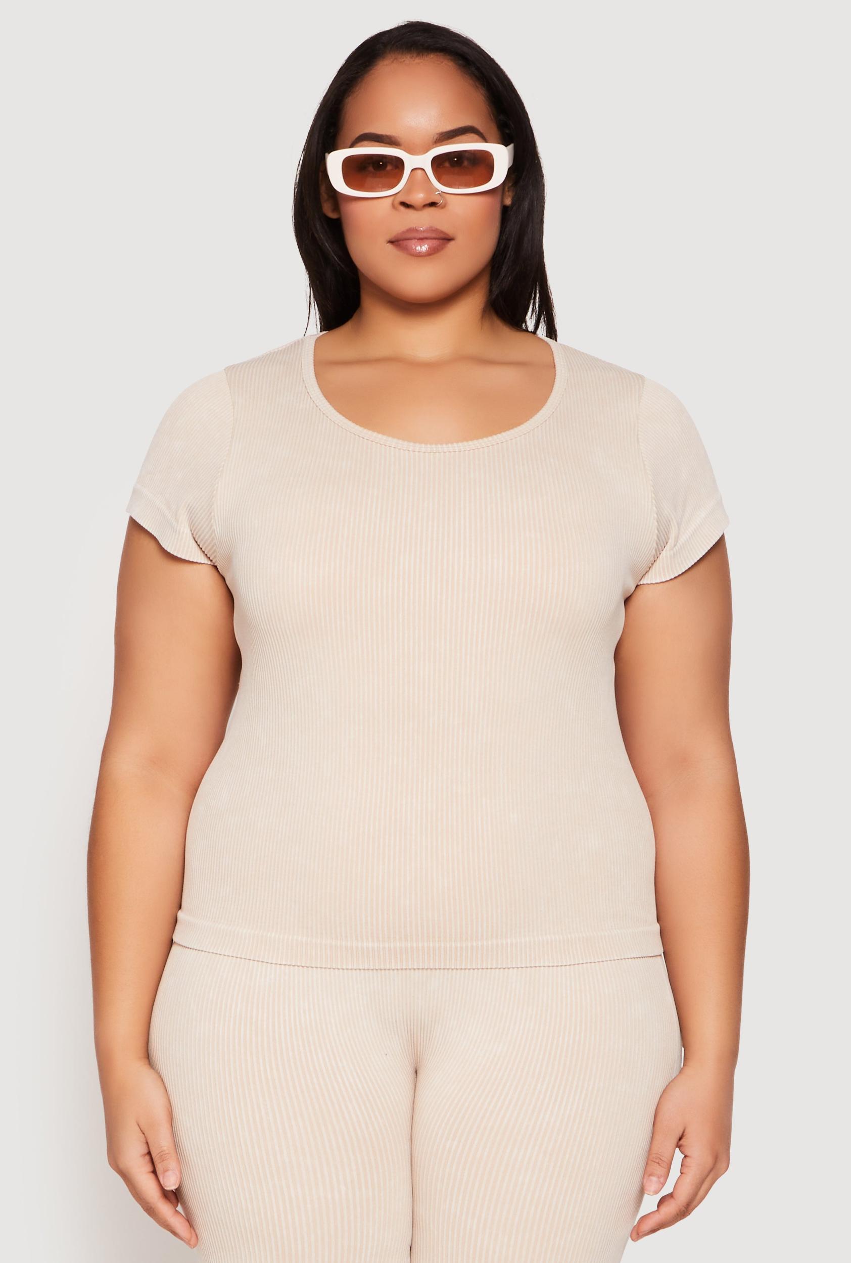 Womens Plus Size Compression Rib Seamless Mineral Wash Top Product Image