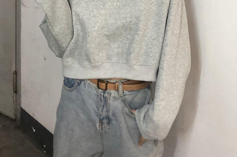 Contrast Collar Lettering Embroidered Crop Sweatshirt Product Image