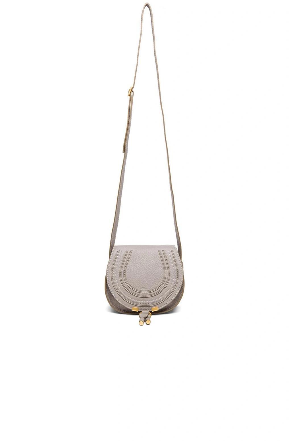 CHLOÉ Small Marcie Grained Calfskin Saddle Bag In Grey Product Image