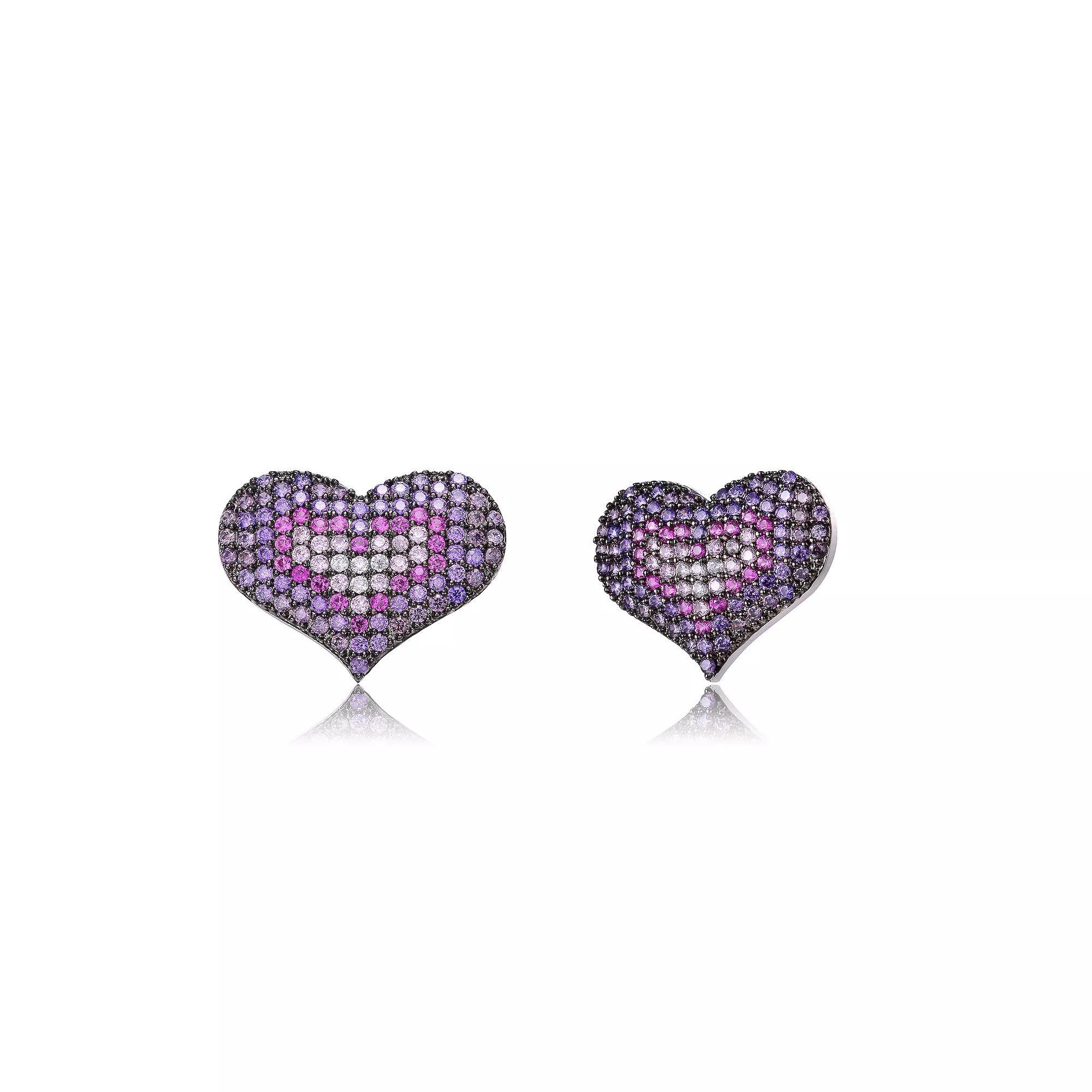 Sterling Silver Multi-Colored Cubic Zirconia Heart Stud Earrings, Womens, Two Tone Product Image