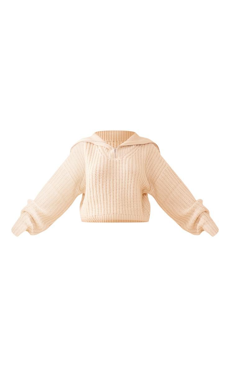 Stone Chunky Knitted Zip Up Oversized Sweater Product Image