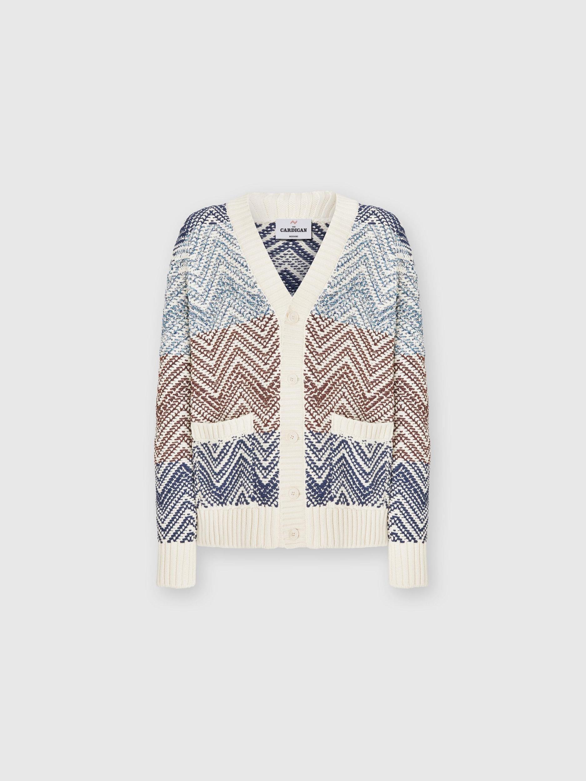 Crochet knit cardigan with macro zigzag and pockets Product Image