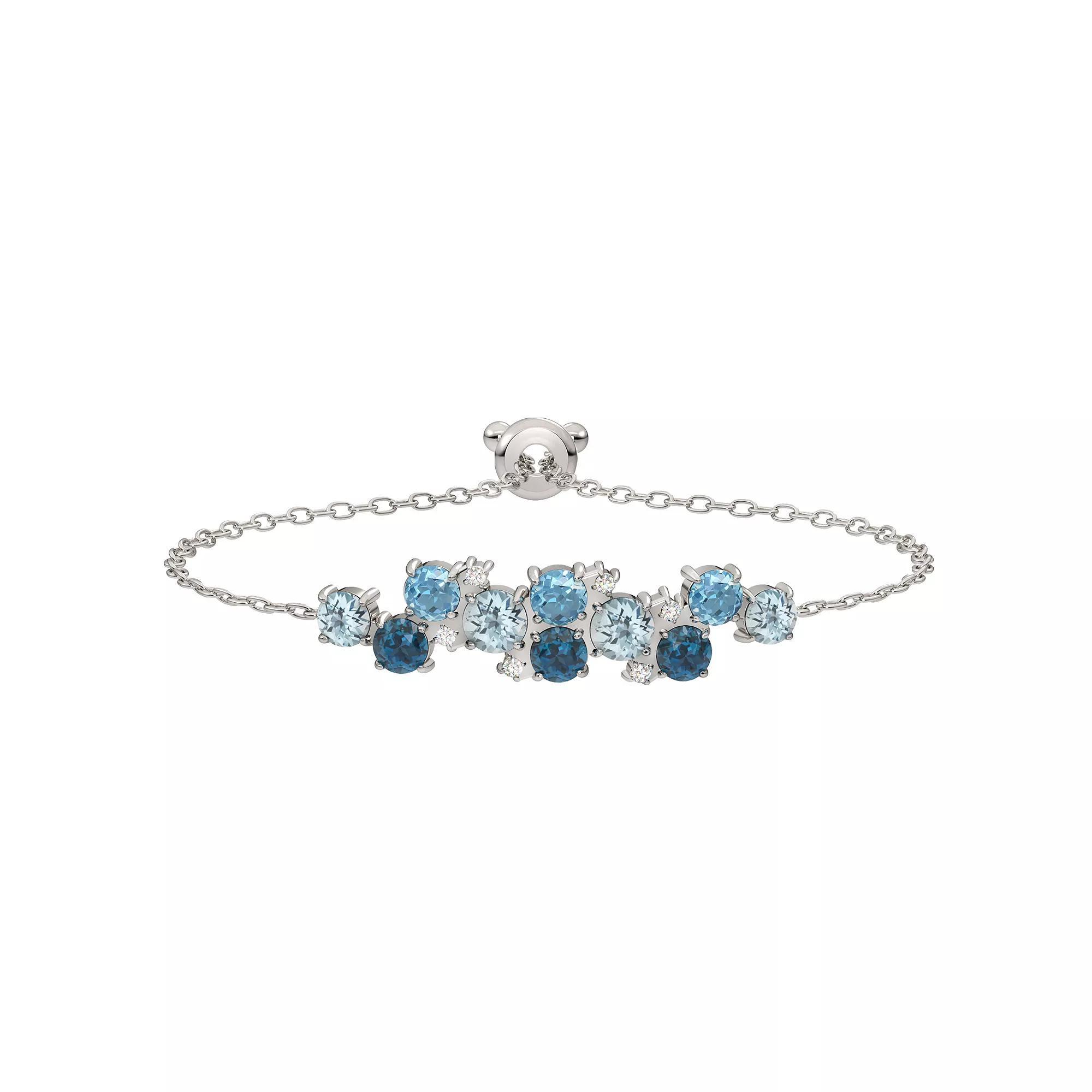 Sterling Silver Multi Blue Topaz & Diamond Accent Adjustable Bracelet, Womens Product Image