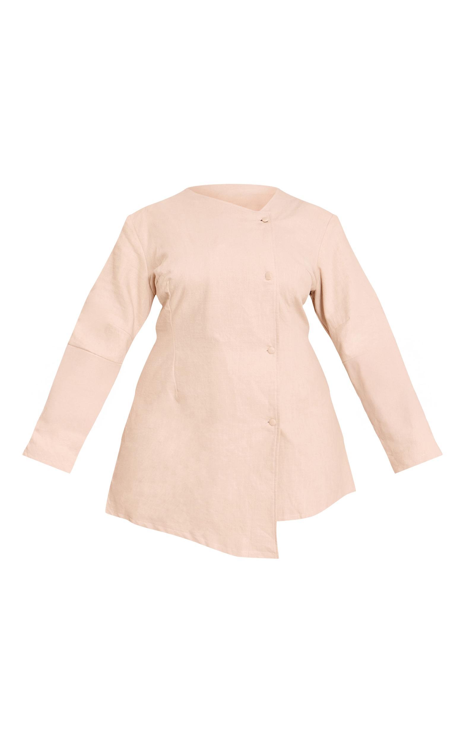 Plus Natural Premium Linen Cinched Waist Cocoon Sleeve Mini Dress Product Image