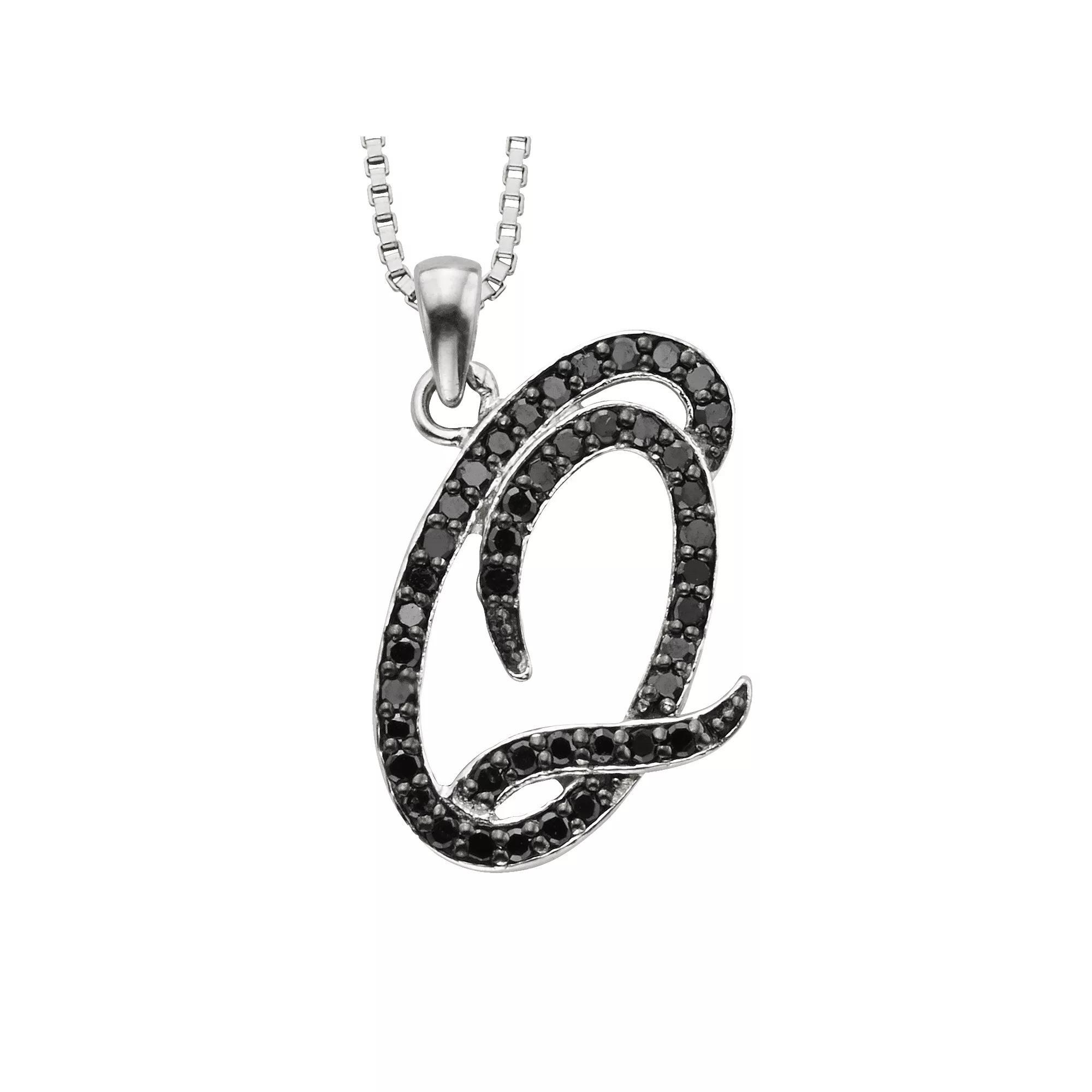 Jewelexcess Sterling Silver 1/4-ct. T.W. Black Diamond Initial Pendant, Women's, Size: 18", Q Product Image