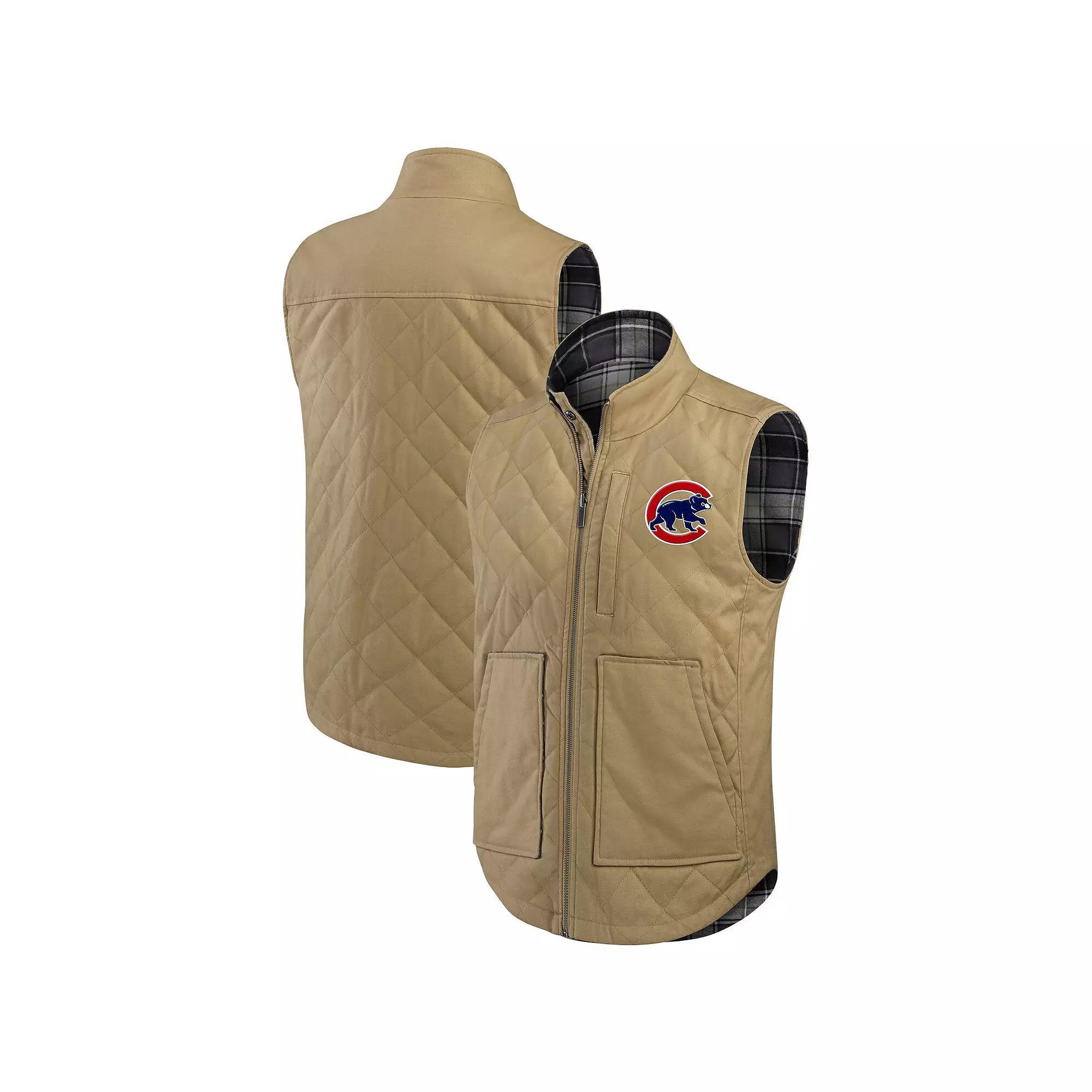 Men's Darius Rucker Collection by Fanatics Tan/Charcoal San Francisco Giants Reversible Canvas & Plaid Patch Full-Zip Vest, Size: Small, Team Product Image