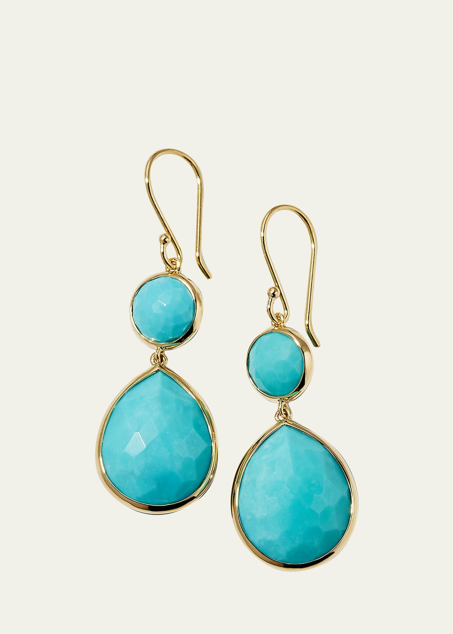 Womens Rock Candy Snowman 18K Green Gold & Turquoise Two-Stone Drop Earrings Product Image