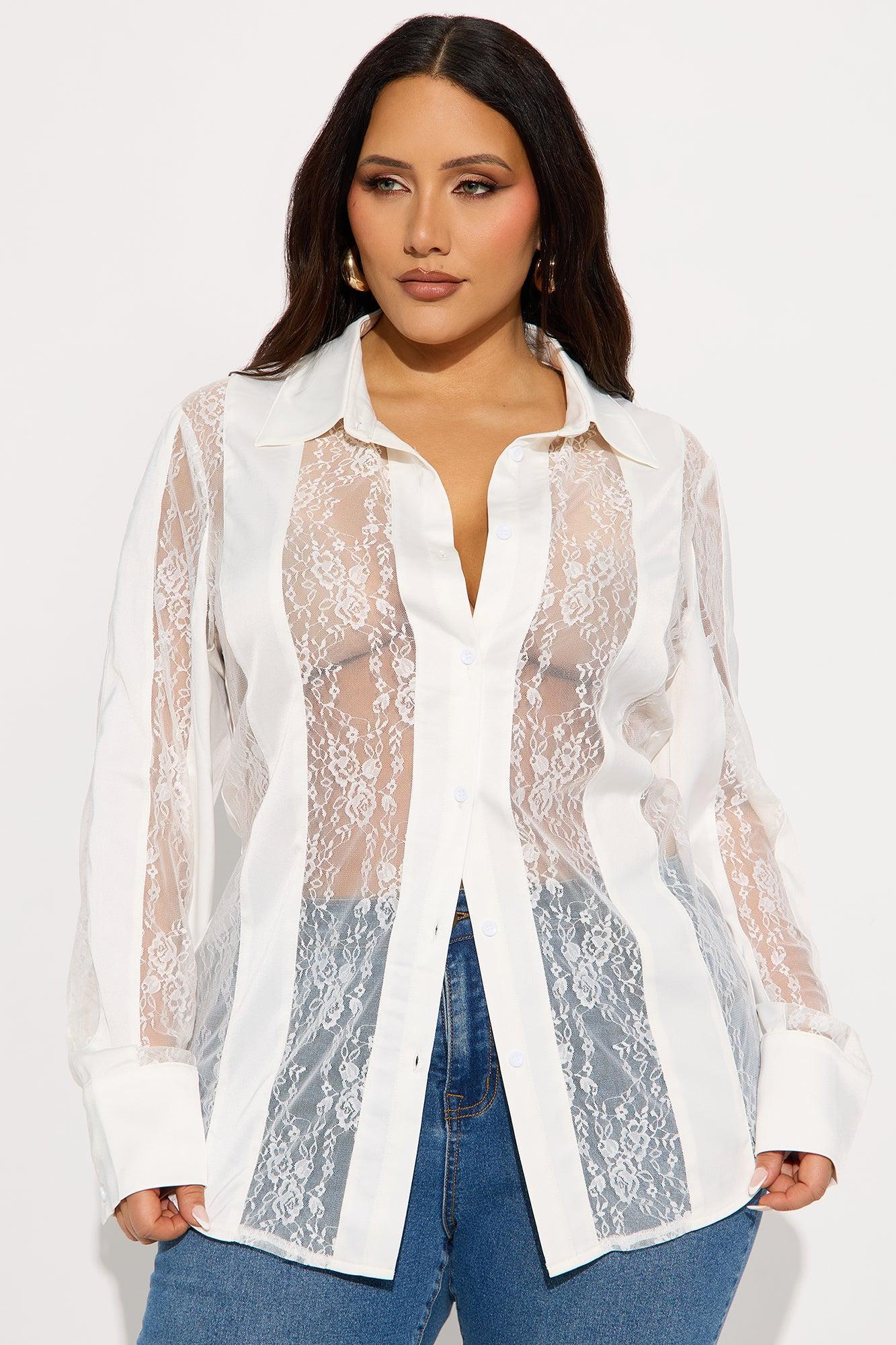 Lace Whispers Satin Shirt - White Product Image