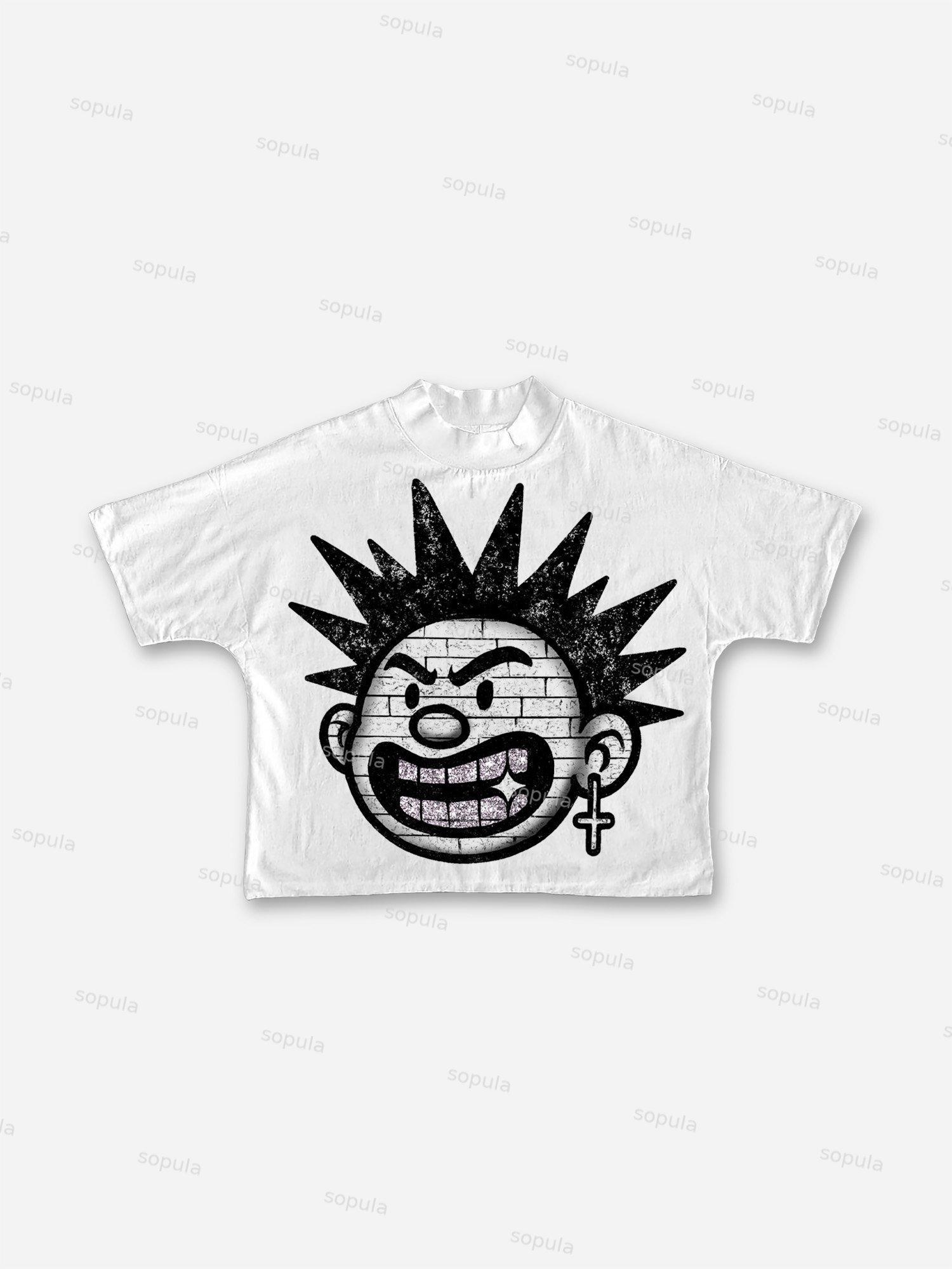 Explosive Hairstyles Vintage Cartoon Big Head Graphic Cropped T-shirt Product Image
