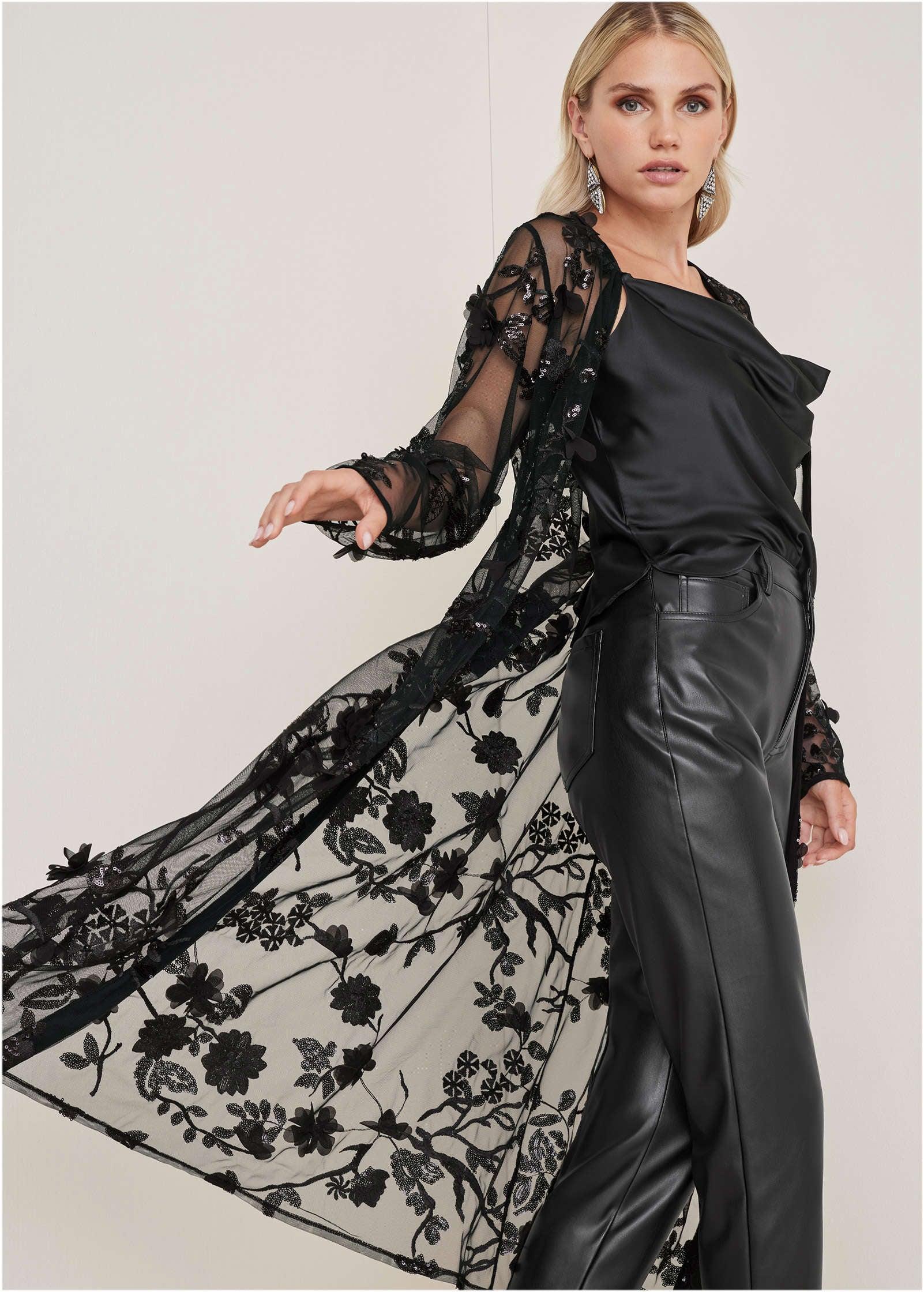 Beaded Lace Long Jacket - Black Product Image
