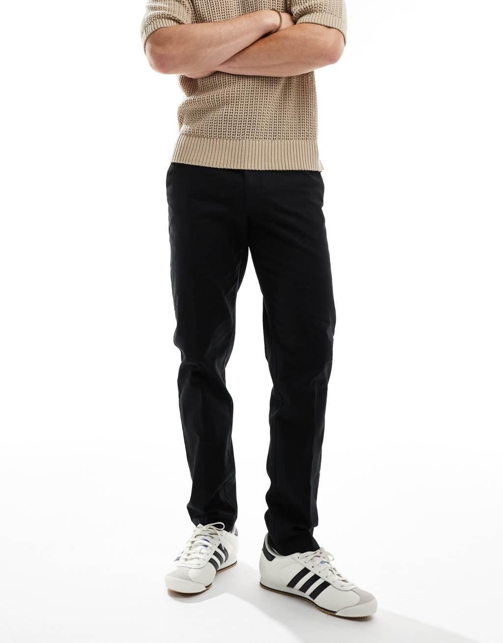 ASOS DESIGN smart slim fit linen blend pants in black Product Image