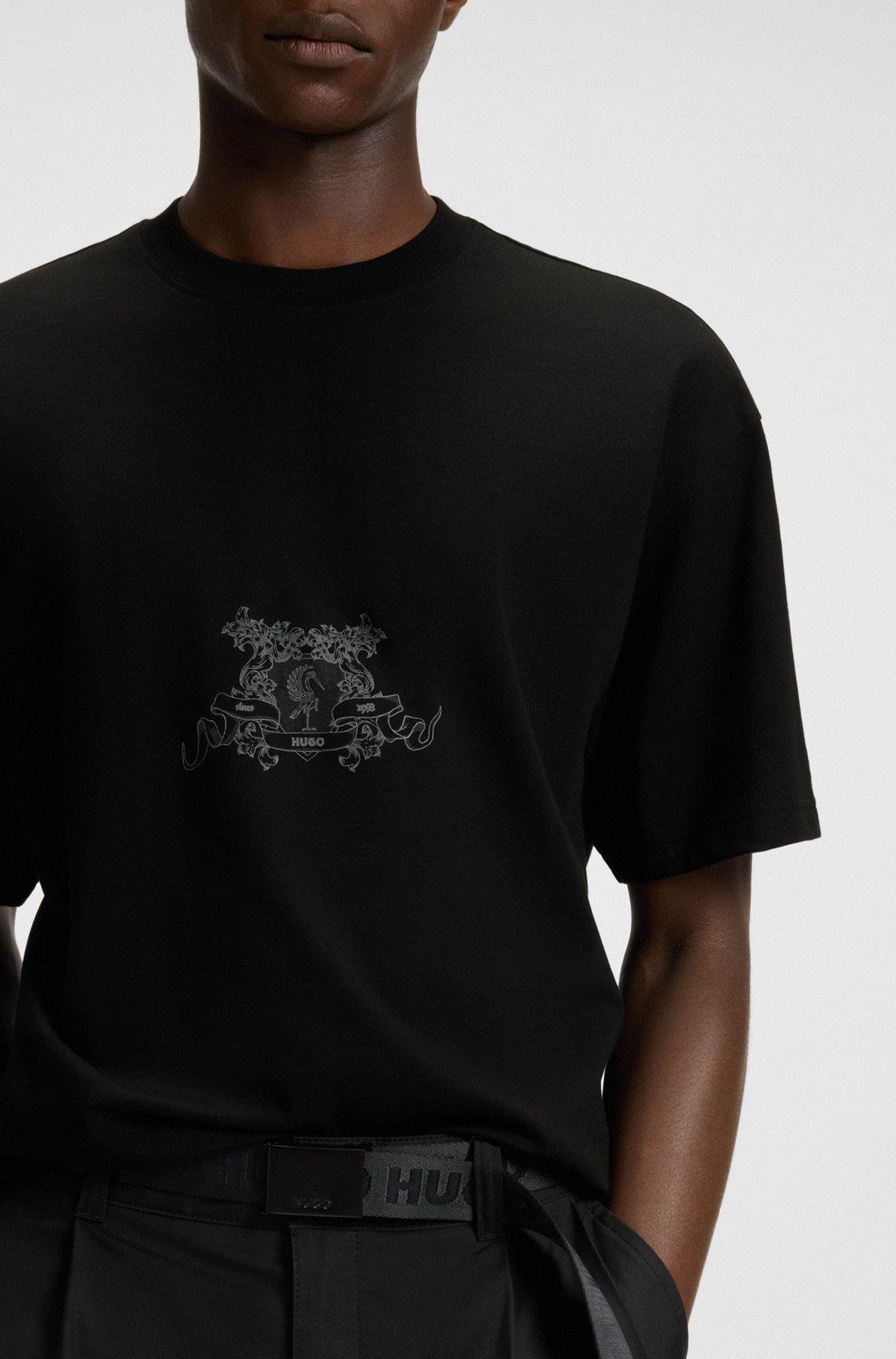 HUGO - Cotton-jersey T-shirt with collection graphic - Black Product Image