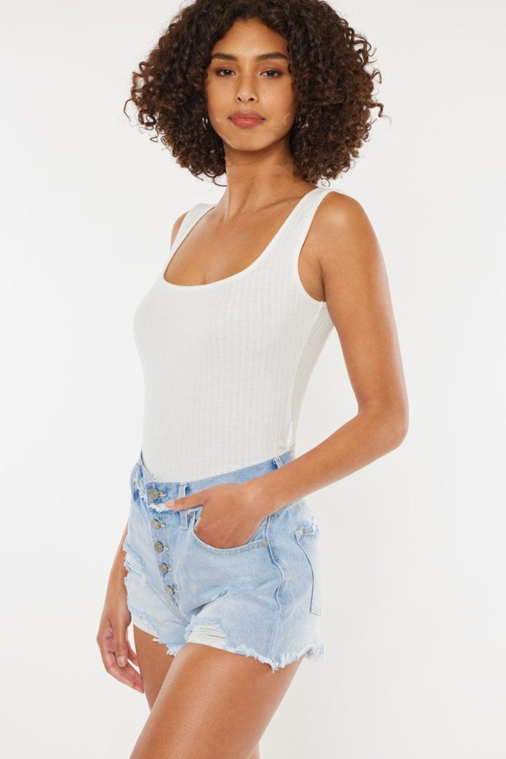 Kancan Distressed Button Fly Denim Shorts Product Image