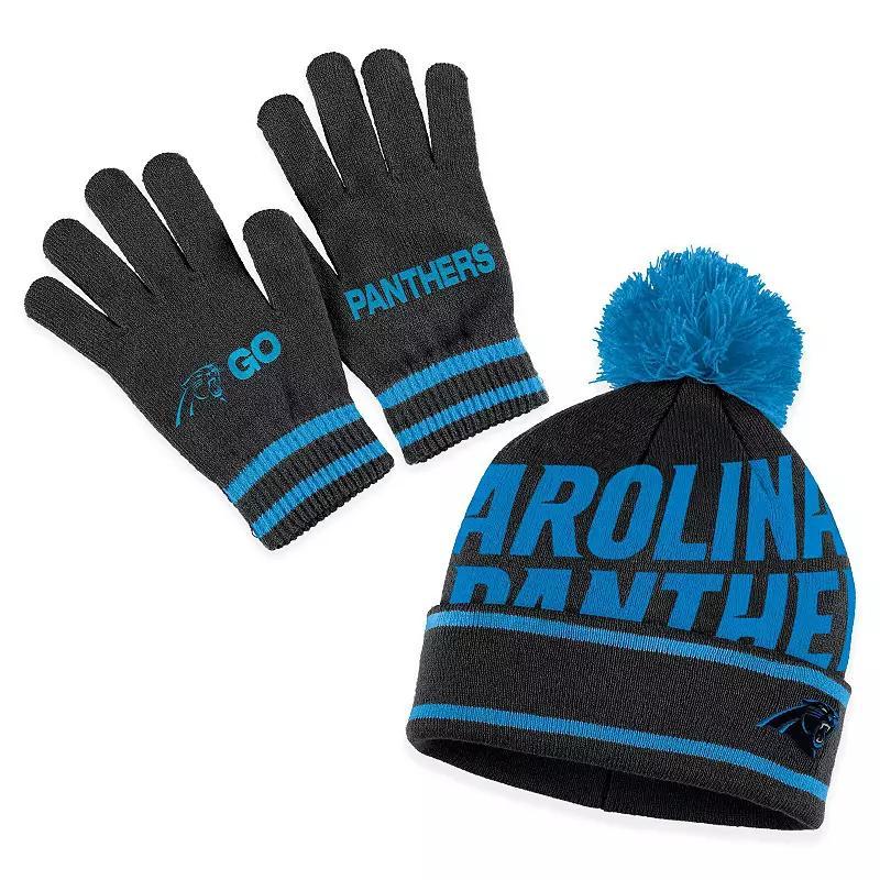 Women's WEAR by Erin Andrews  Navy New England Patriots Double Jacquard Cuffed Knit Hat with Pom and Gloves Set, Blue Product Image
