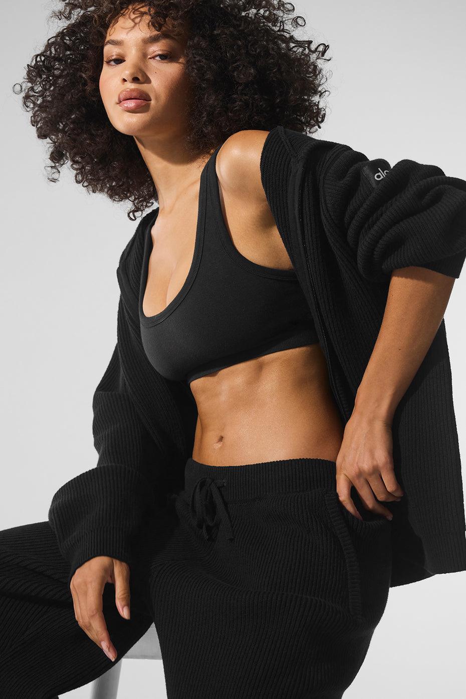 Domain Rib Knit Full Zip Sweater - Black Product Image