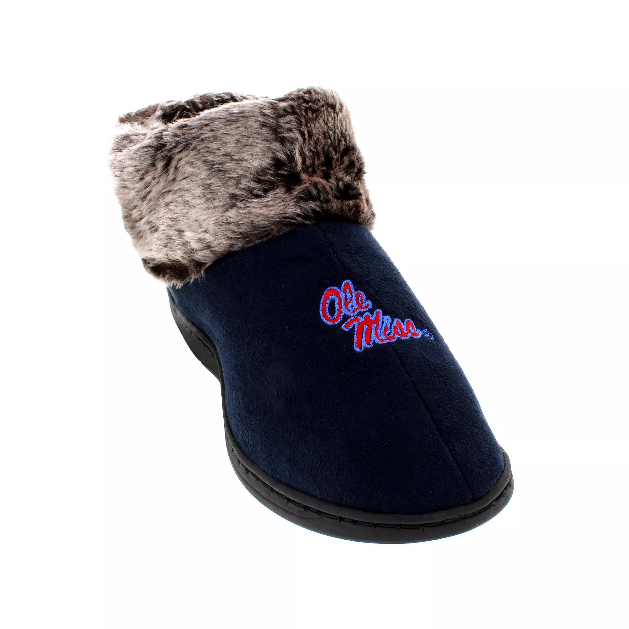 Mississippi Rebels Faux-Fur Slippers, Women's, Size: XL, Black Product Image